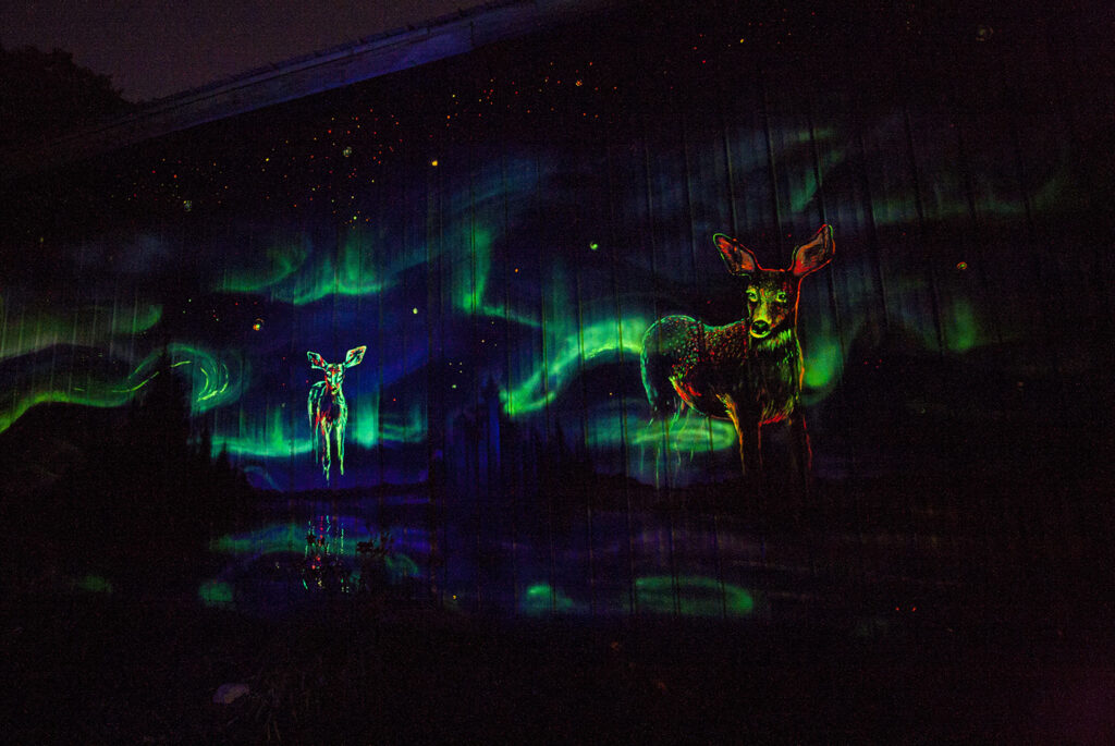glow-in-the-dark-mimmit-peintta-mural-3-deer-online-mural-festival-women-street-artisits-finland-canada-ontario-art
